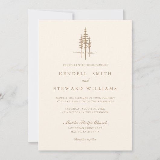 Moderne Gold Tree Forest Rustieke Huwelijksuitnodi Kaart (Voorkant)