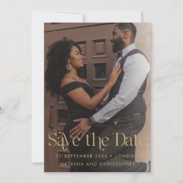 Moderne Gold Typografie Foto slaat de datum op Save The Date