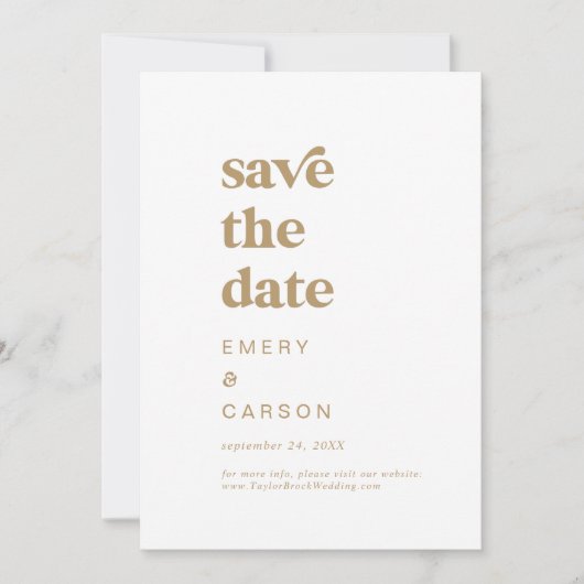 Moderne Gold Typografie Sparen de Datum Save The Date (Voorkant)