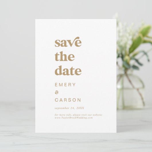 Moderne Gold Typografie Sparen de Datum Save The Date (Staand voorkant)