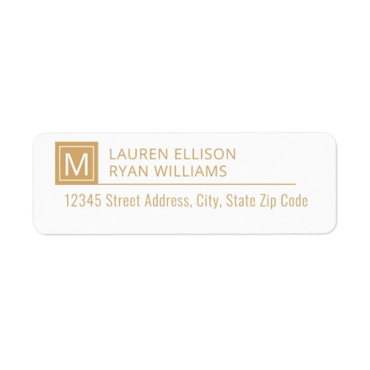Moderne Gold Typography Monogram Custom Address Etiket (Voorkant)