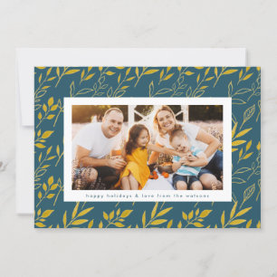 Moderne Gold Waterverf laat kerstmis foto's achter Feestdagenkaart