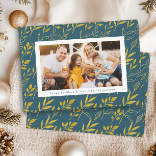 Moderne Gold Waterverf laat kerstmis foto's achter Feestdagenkaart