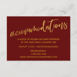 Moderne Gold Waves Bourgondische bruiloft accommod Informatiekaartje