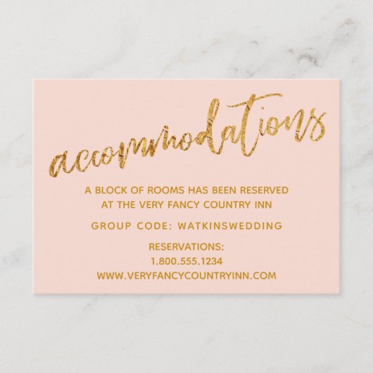 Moderne Gold Waves op Blush Wedding Accommodaties Informatiekaartje (Voorkant)