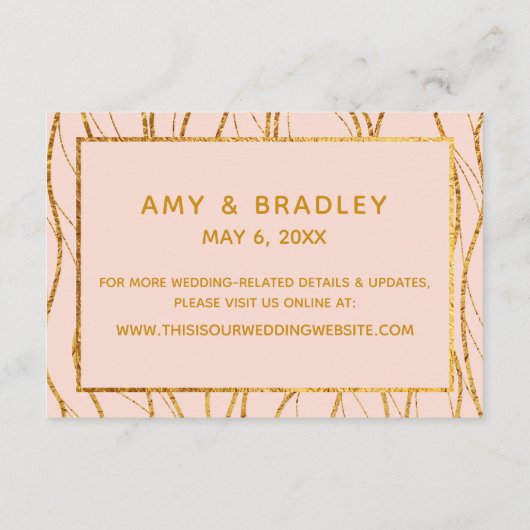 Moderne Gold Waves op Blush Wedding Accommodaties Informatiekaartje (Achterkant)