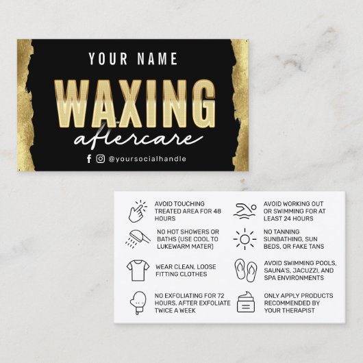 Moderne Gold Waxing Aftercare Card Visitekaartje (Voorkant / Achterkant)