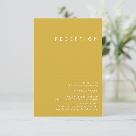 Moderne Gold Wedding Reception Card Informatiekaartje (Staand voorkant)