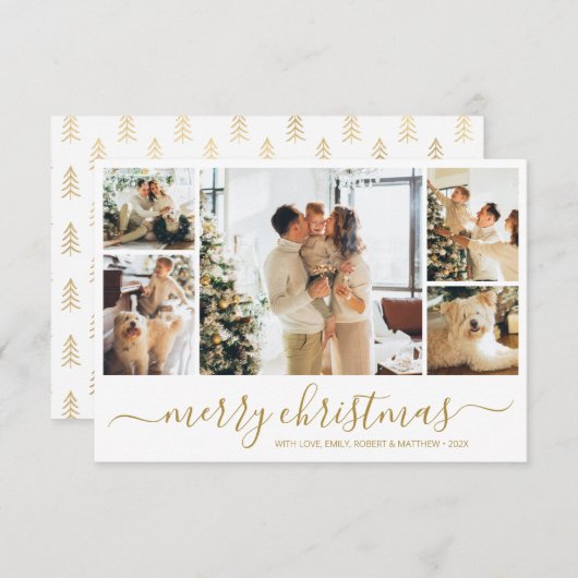 Moderne Gold White Collage-kerstfeestkaart Kaart (Voorkant / Achterkant)