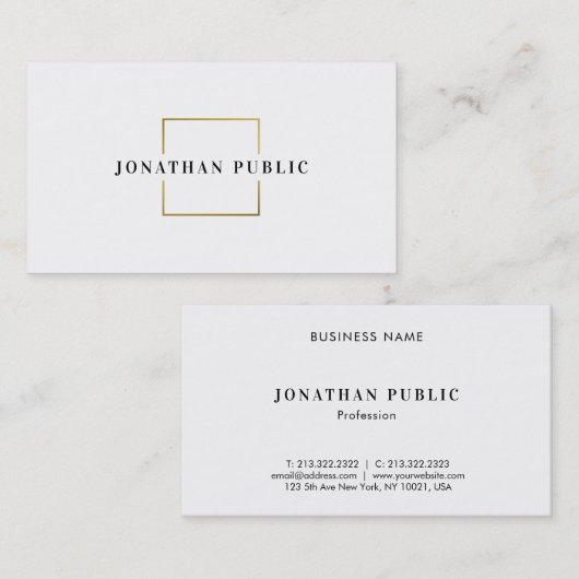 Moderne Gold White Creative Minimalist Sjabloon Visitekaartje (Voorkant / Achterkant)