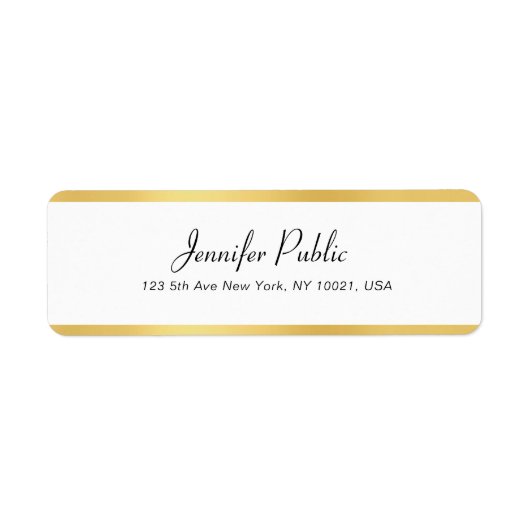 Moderne Gold White Handwrite script Eenvoudige afb Etiket (Voorkant)