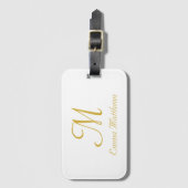 Moderne Gold & White Monogram Name Travel Holiday Bagagelabel (Voorkant (verticaal))