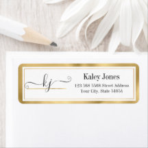 Moderne Gold White Monogram Return Address Label