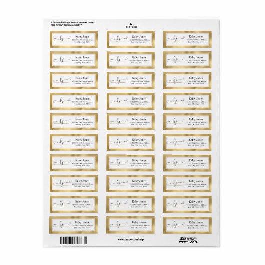 Moderne Gold White Monogram Return Address Label (Full Sheet)
