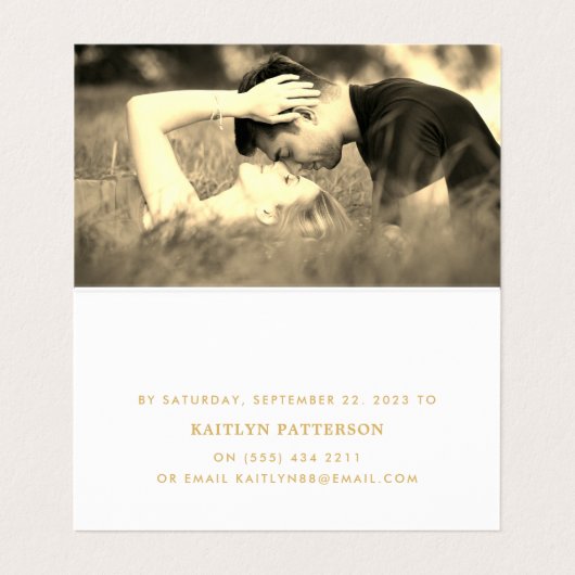 Moderne Gold & White Simple Script Photo RSVP-kaar Visitekaartje (Binnenkant ongevouwen)