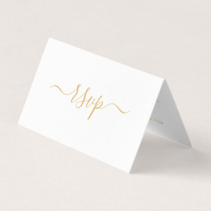 Moderne Gold & White Simple Script Photo RSVP-kaar Visitekaartje