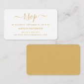 Moderne Gold & White Simple Script RSVP Informatiekaartje (Voorkant / Achterkant)