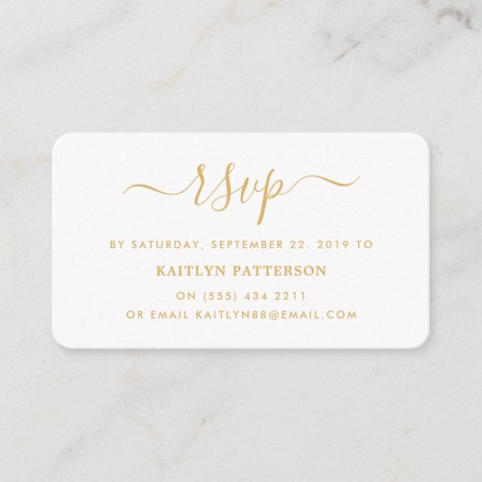 Moderne Gold & White Simple Script RSVP Informatiekaartje (Voorkant)