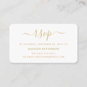 Moderne Gold & White Simple Script RSVP Informatiekaartje