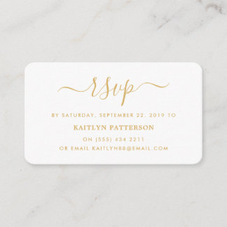 Moderne Gold & White Simple Script RSVP Informatiekaartje