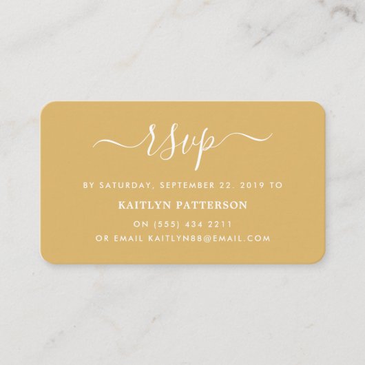 Moderne Gold & White Simple Script RSVP Informatiekaartje (Voorkant)