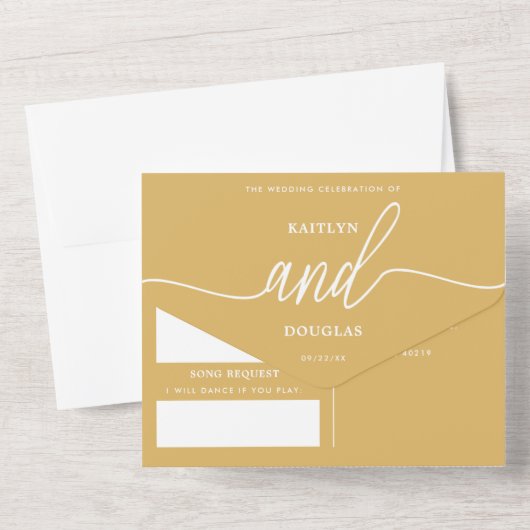 Moderne Gold & White Simple Script Weddenschap All In One Uitnodiging (Achterkant)