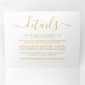 Moderne Gold & White Simple Script Wedding Suite Drieluik Uitnodiging (Binnenzijde eerst)