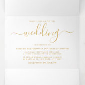 Moderne Gold & White Simple Script Wedding Suite Drieluik Uitnodiging (Binnenkant midden)