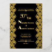 Moderne Golden 50th Jubileum Retro Celebration Folie Uitnodiging (Voorkant)