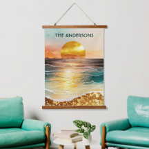Moderne Golden Beach Sunset Signature Wall Art