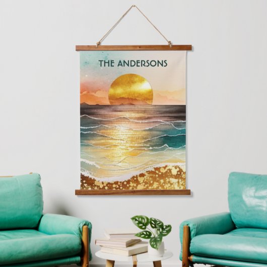 Moderne Golden Beach Sunset Signature Wall Art Hangend Wandkleed (Woonkamer)