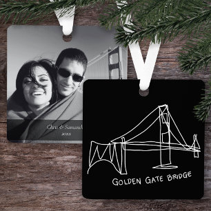 Moderne Golden Gate Bridge Doodle w / Foto en Teks Metalen Ornament