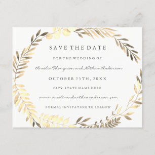Moderne Golden Leaf Wreath Wedding Save The Date