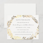 Moderne Golden Leaf Wreath Wedding Save The Date (Voorkant / Achterkant)