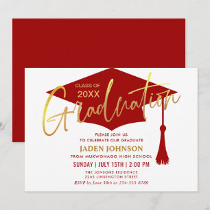 Moderne Golden Red Graduation Party Kaart