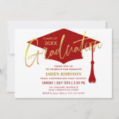 Moderne Golden Red Graduation Party Kaart (Voorkant)