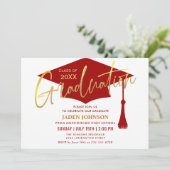 Moderne Golden Red Graduation Party Kaart (Staand voorkant)