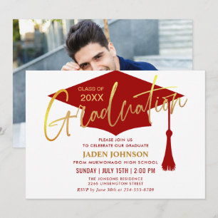 Moderne Golden Red Graduation Party Kaart