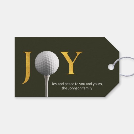 Moderne Golf Joy & Peace Donkergroene Kerst Cadeaulabel (Voorkant (Horizontaal))