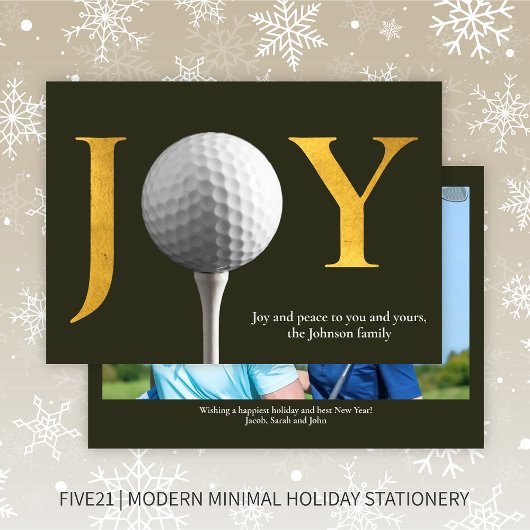 Moderne Golf Joy & Peace Donkergroene Kerstfoto Feestdagenkaart
