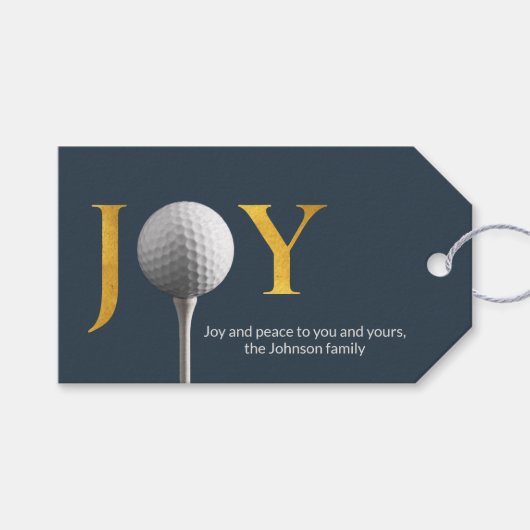 Moderne Golf Joy & Peace Navy Blue Christmas Cadeaulabel (Voorkant (Horizontaal))