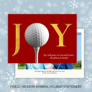 Moderne Golf Joy & Peace Rode Kerstfoto Feestdagenkaart