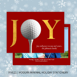 Moderne Golf Joy & Peace Rode Kerstfoto Feestdagenkaart