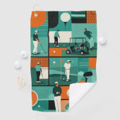 Moderne Golf kunstwerken met spelers en karren Golfhanddoek (Insitu)