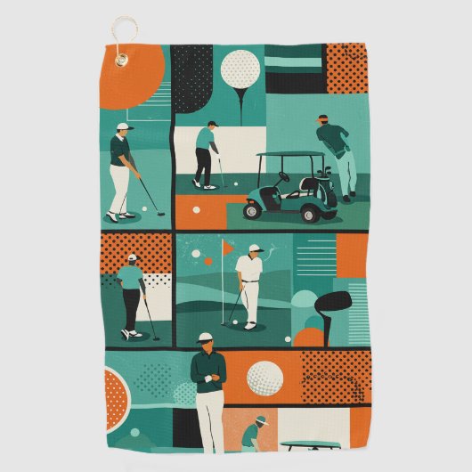 Moderne Golf kunstwerken met spelers en karren Golfhanddoek (Voorkant)