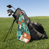 Moderne Golf kunstwerken met spelers en karren Golfhanddoek (Groen)