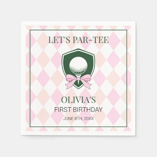 Moderne Golf Roze Meisjes Sporten 1e Verjaardag Pa Servet (Voorkant)