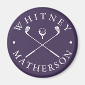 Moderne golfclubs met eigen naam paars en wit magneet (Voorkant)