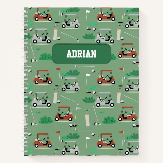 Moderne Golfer Golf Thema Gepersonaliseerde Naam Notitieboek (Voorkant)