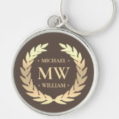 Moderne Golfer Monogram Naam Bruin Goud Premium Sleutelhanger (Voorkant)